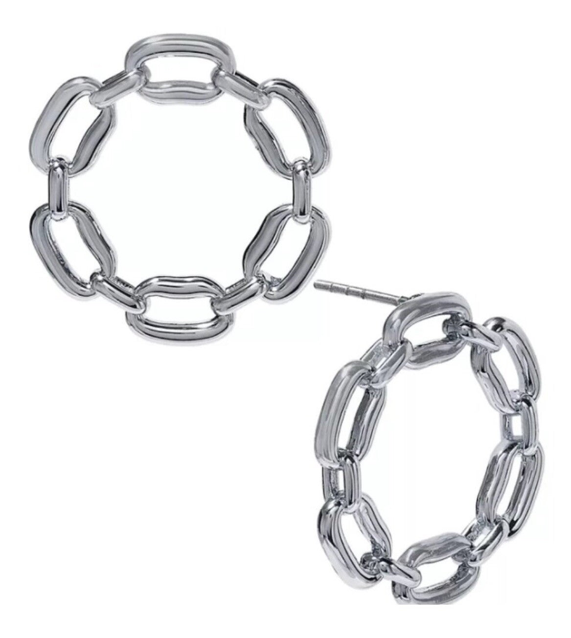 On 34th Silver Chain Link Front Facing Hoop