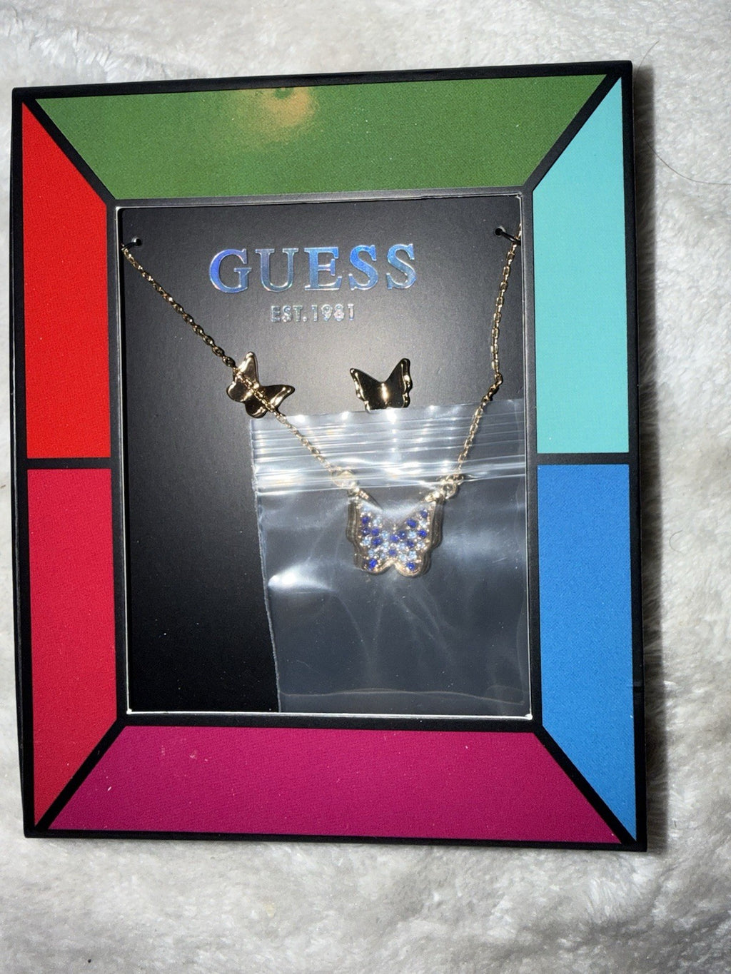 GUESSCrystal Butterfly Pendant Necklace & Stud Earrings Gift Set length: 16"