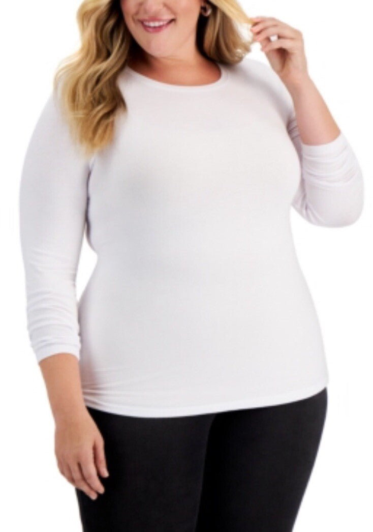 Aveto Plus Size Crewneck Top Long sleeve White 2X