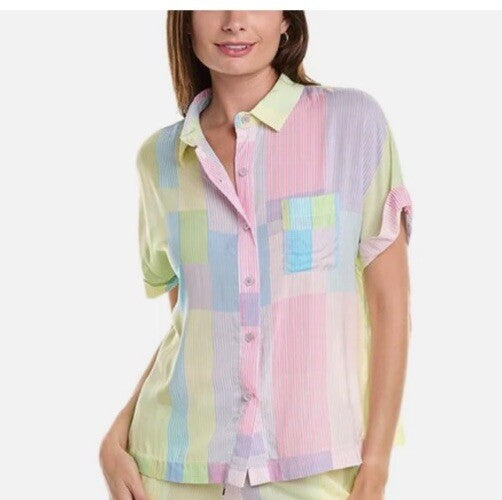 Sanctuary Women's Sz L Short Sleeves Notch Top One Pice Top Only Multicolored