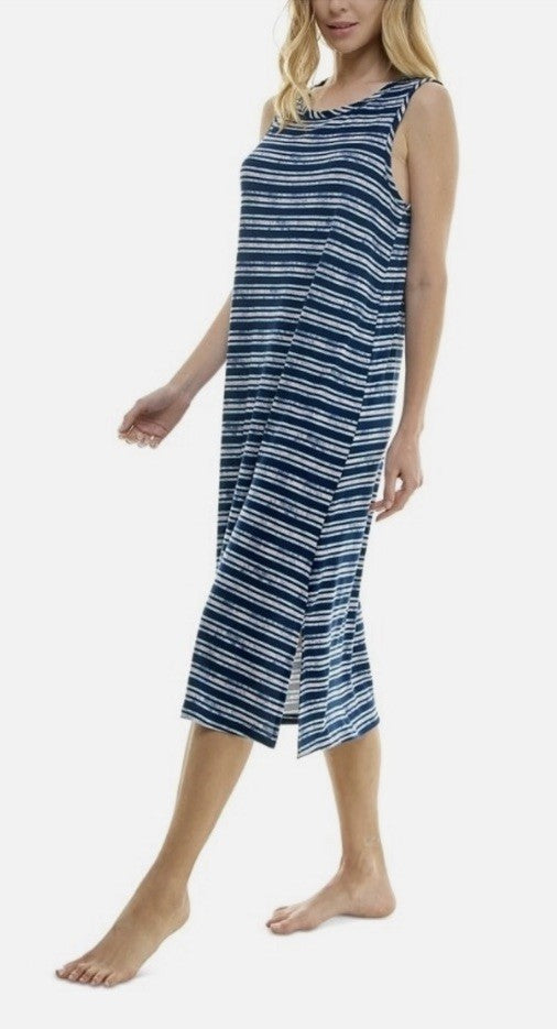 Roudelain Women's Printed Sleeveless Nightgown - Quartz Stripe, LARGE