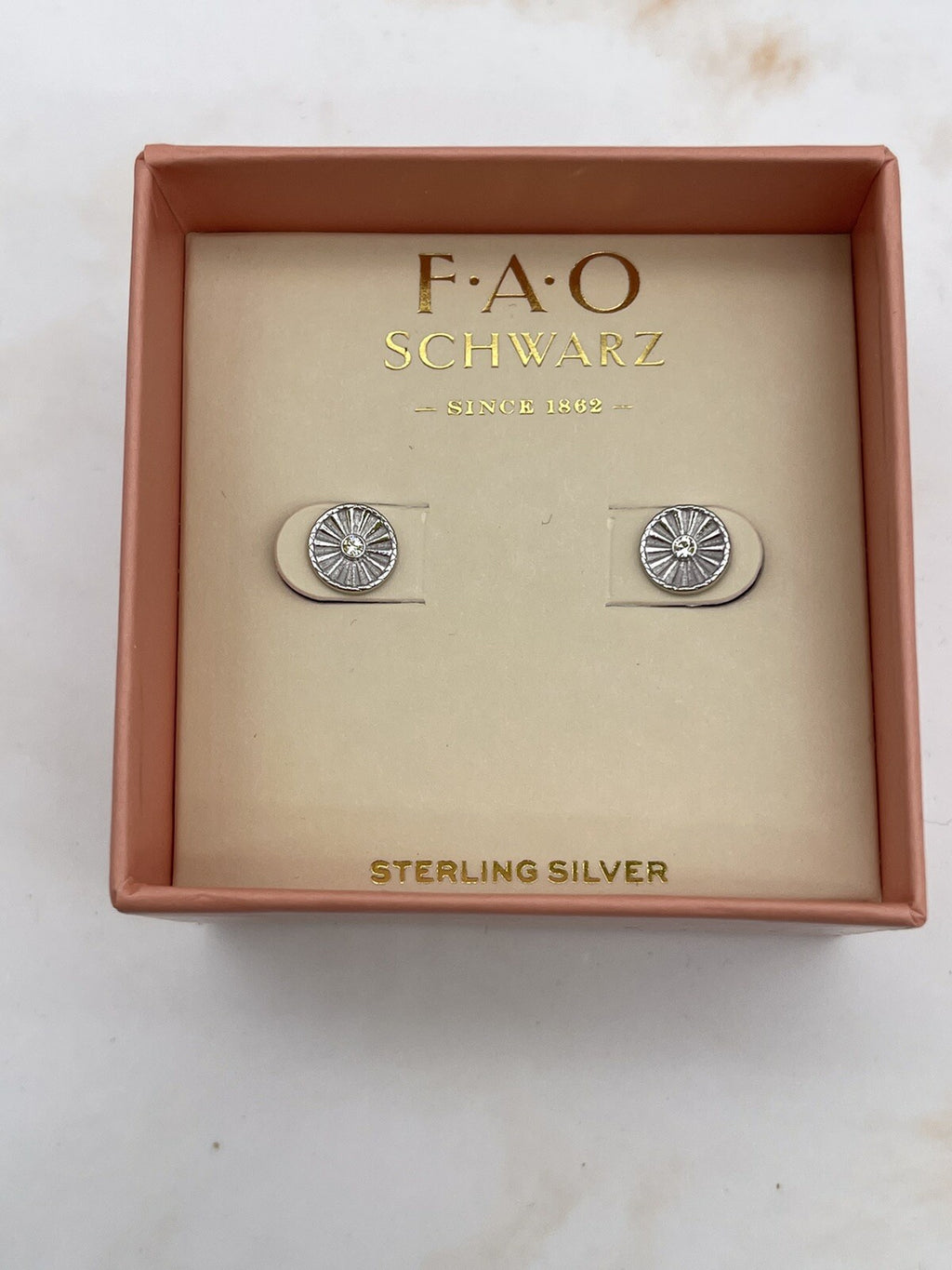 F A O Schwarz Silver Wheel Earrings 