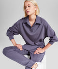 And Now This Women's Steel/Polo Collar Scuba Pullover Size Small