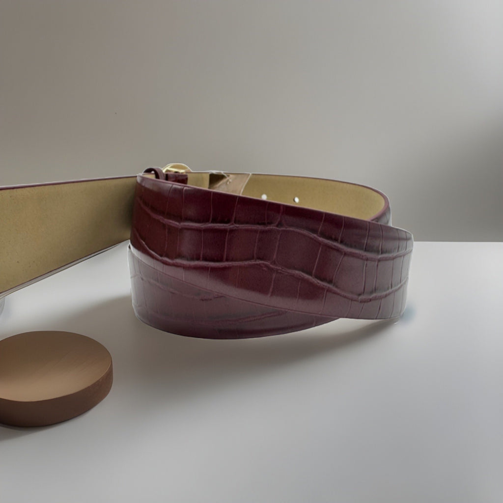Giani Bernini Women's Croc-Embossed Faux-Leather Belt Wine Size Medium