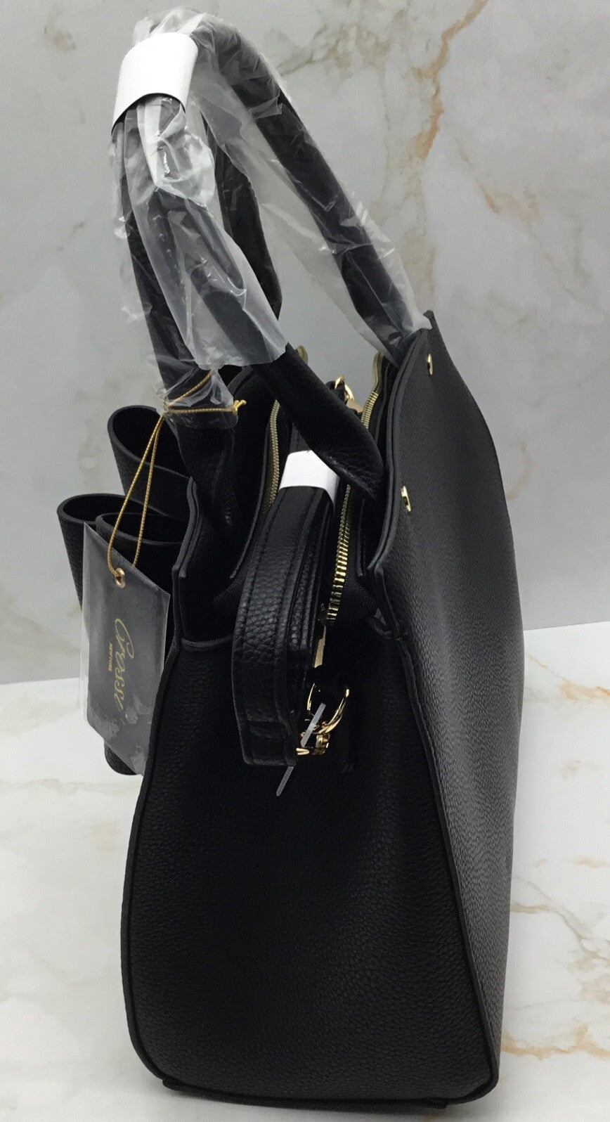 LIKE DREAMS Women's Double Bow Satchel Black And Gold Medium 