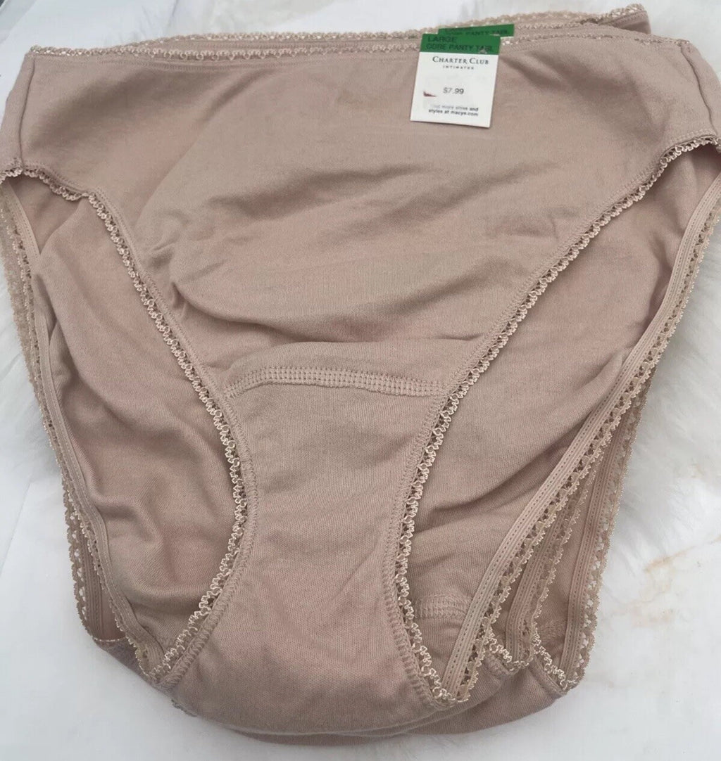 Charter Club Women's Everyday High-Cut Cotton Lace Trim Briefs Nude 2XL