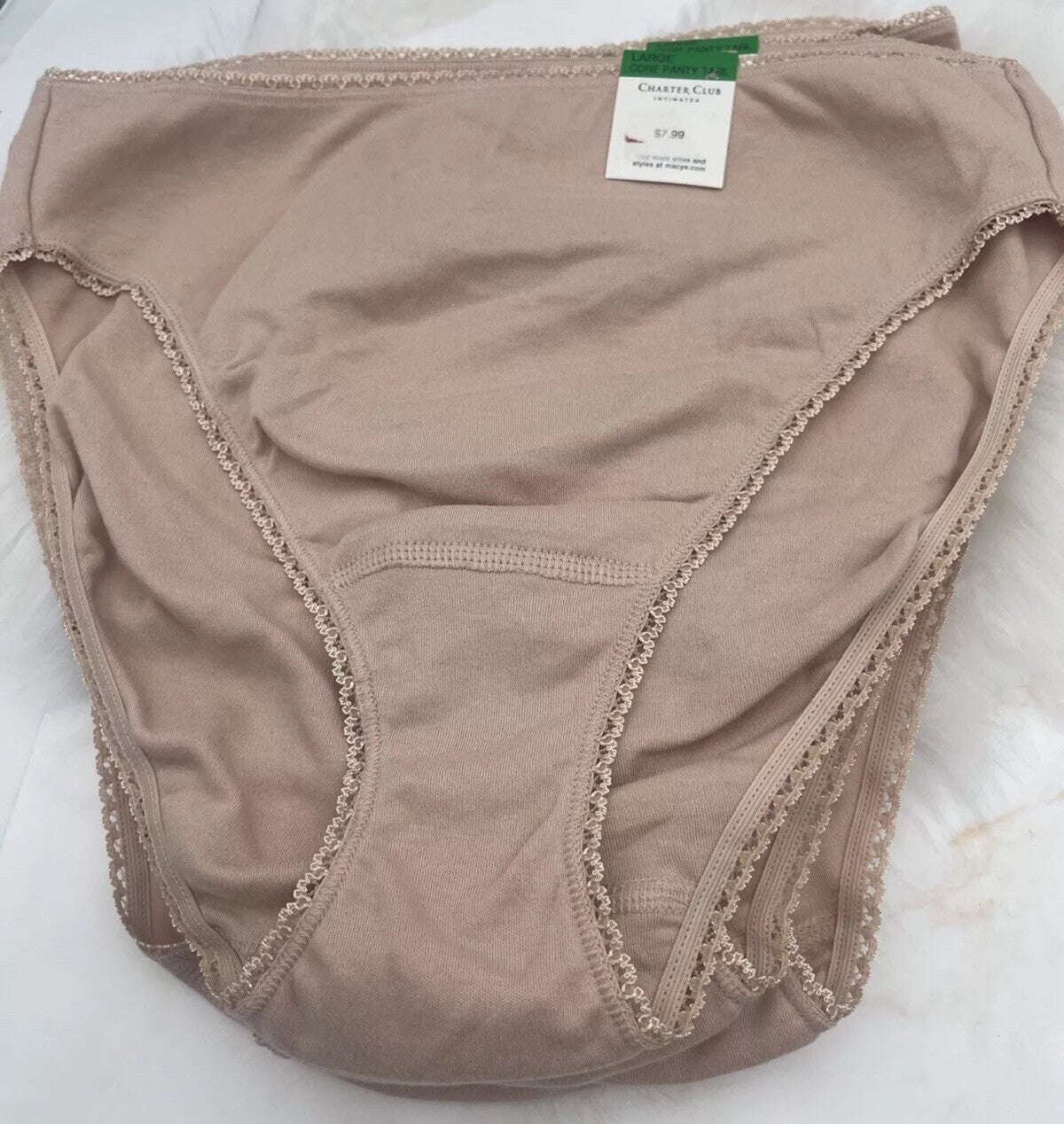 Charter Club Women's Everyday High-Cut Cotton Lace Trim Briefs Nude 2XL