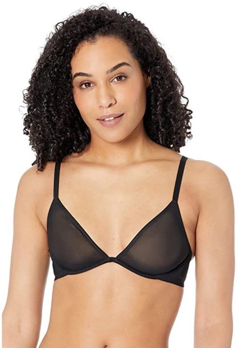 calvin Klein Womens Sheer Marquisette Unlined Plunge Bra QF6727 Black 32D