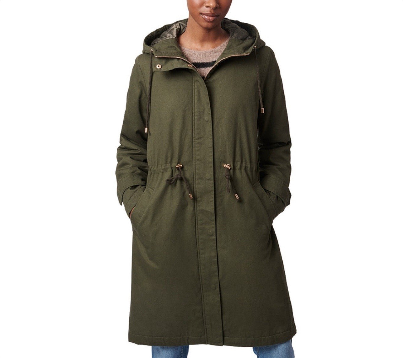 Collection B Juniors Long Hooded Parka Coat - Dark Olive Size M