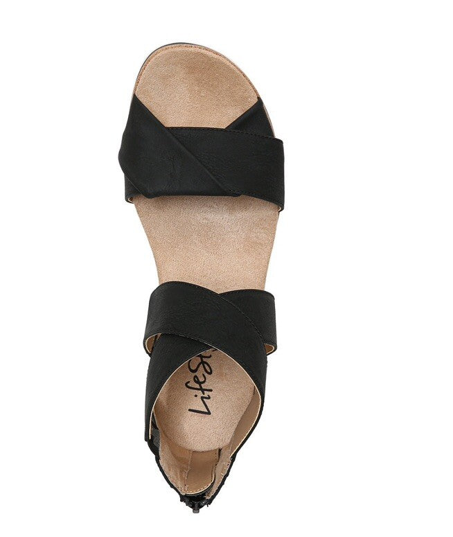Life Stride Women’s Zoom Round Open Toe Crisscross Wedge Black 7M