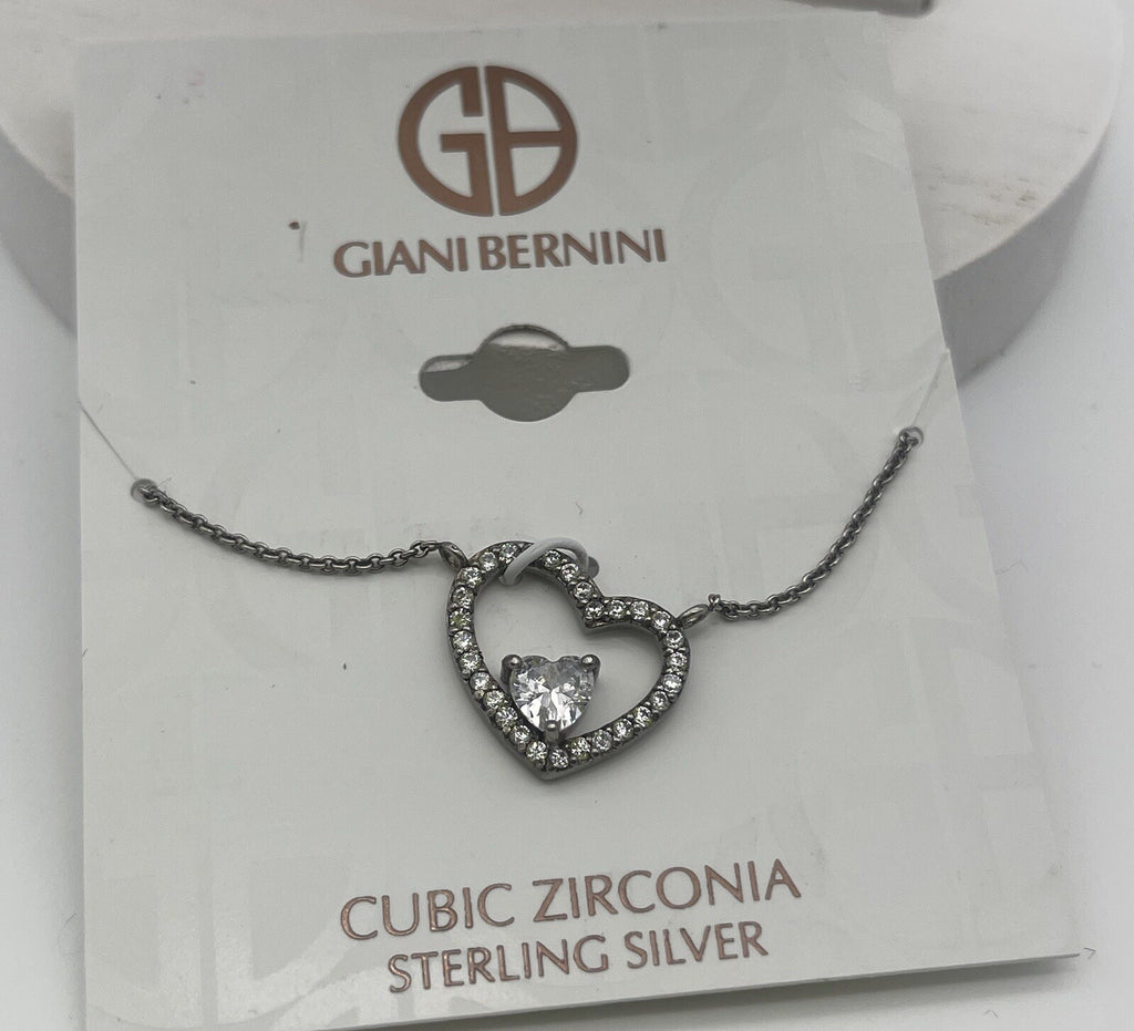 NWT  Giani Bernini CZ Sterling Silver Heart Necklace - Stunning