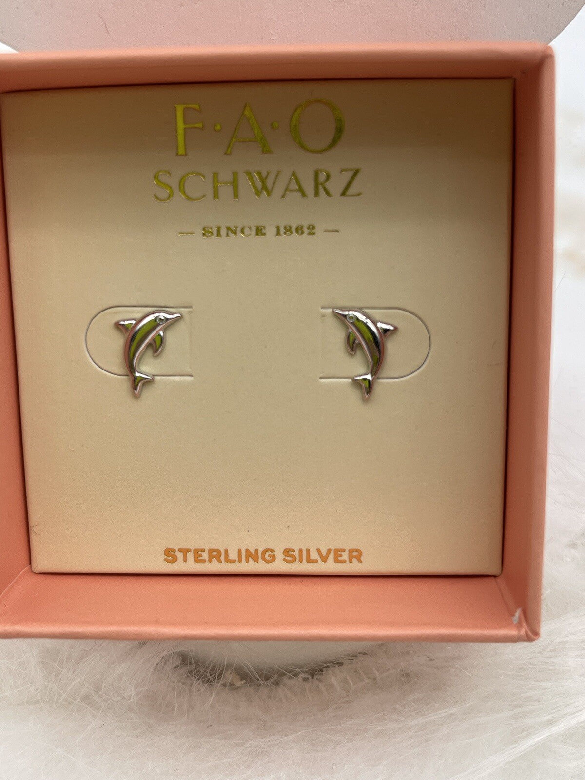 FAO SCHWARZ Sterling Silver Crystal Dolphin Stud Earrings