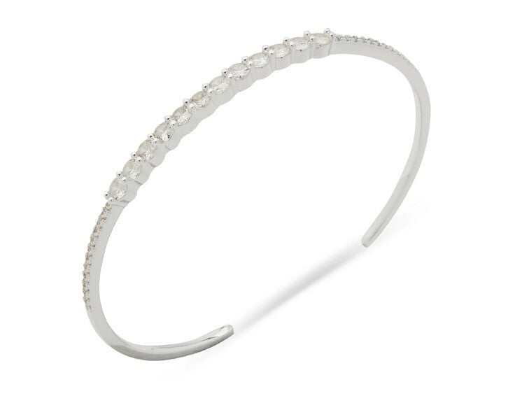 Anne Klein Silver-Tone Crystal Stone Thin Cuff Bracelet
