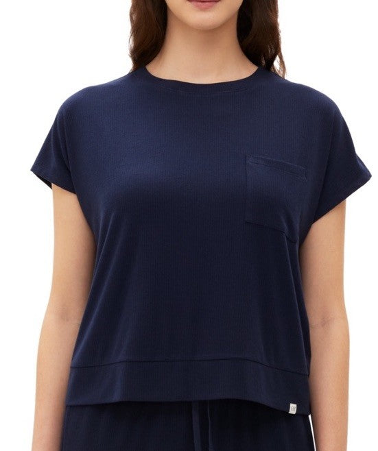 GAP GapBody Women's Ribbed Short-Sleeve Pajama Top - Navy - Size L - G1107XSTMA
