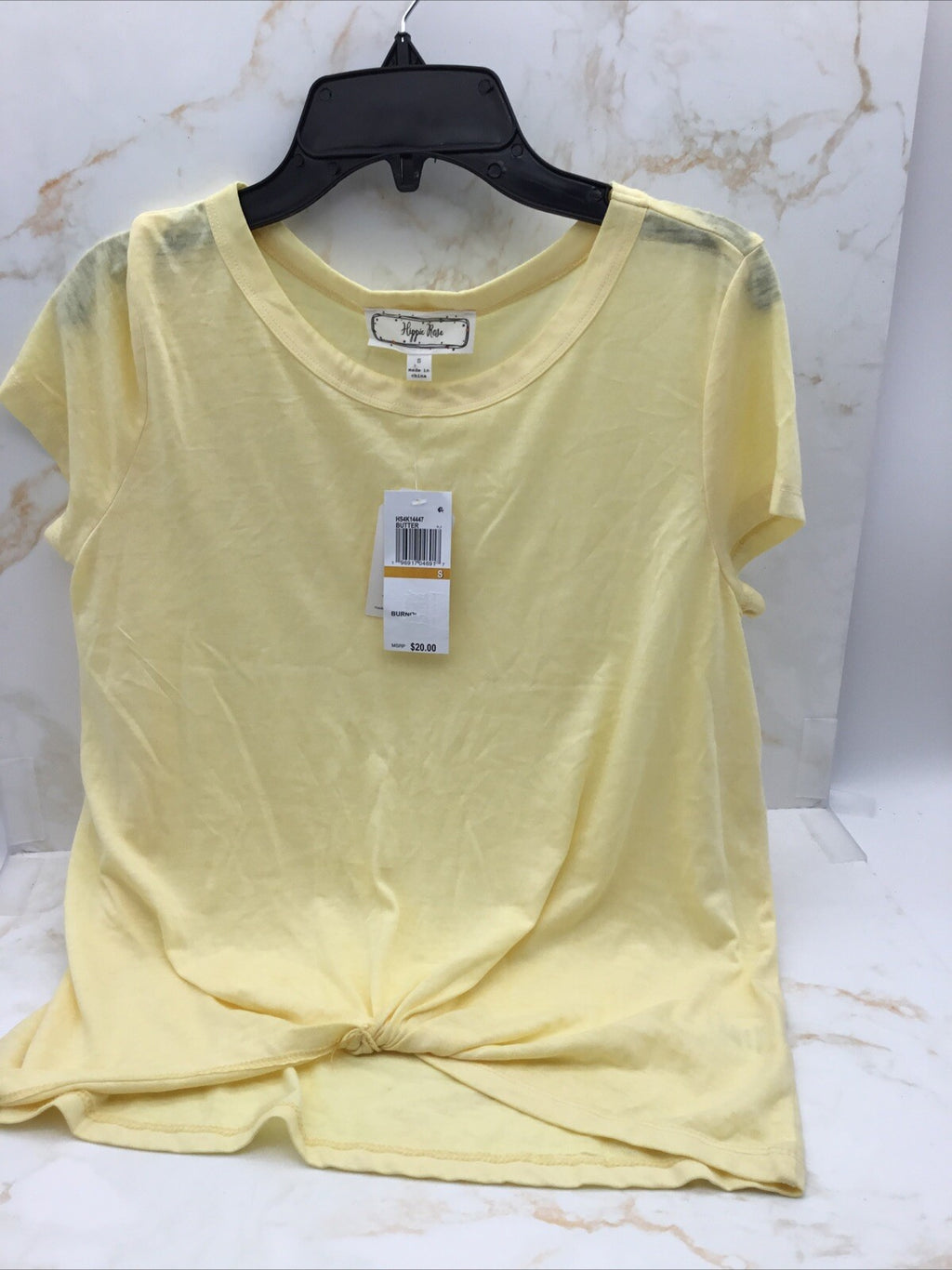 Hippie Rose Yellow Short Sleeve Twisted TEE Small 