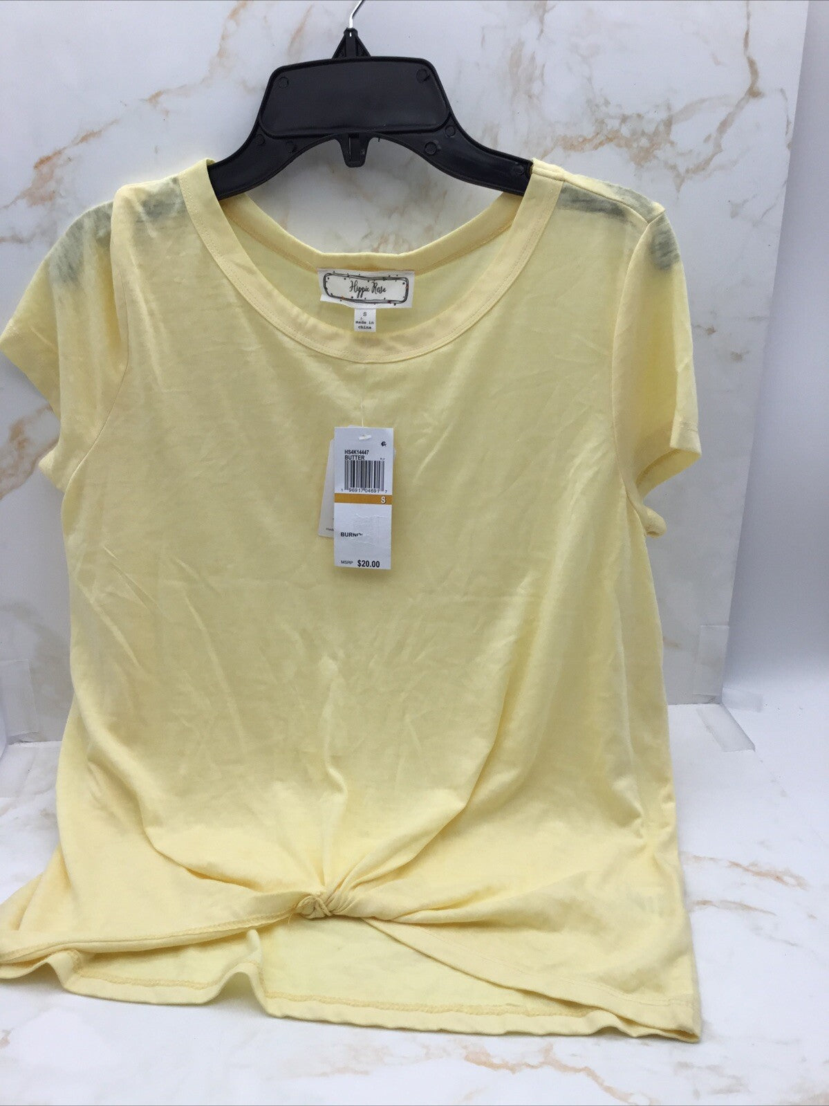 Hippie Rose Yellow Short Sleeve Twisted TEE Small 