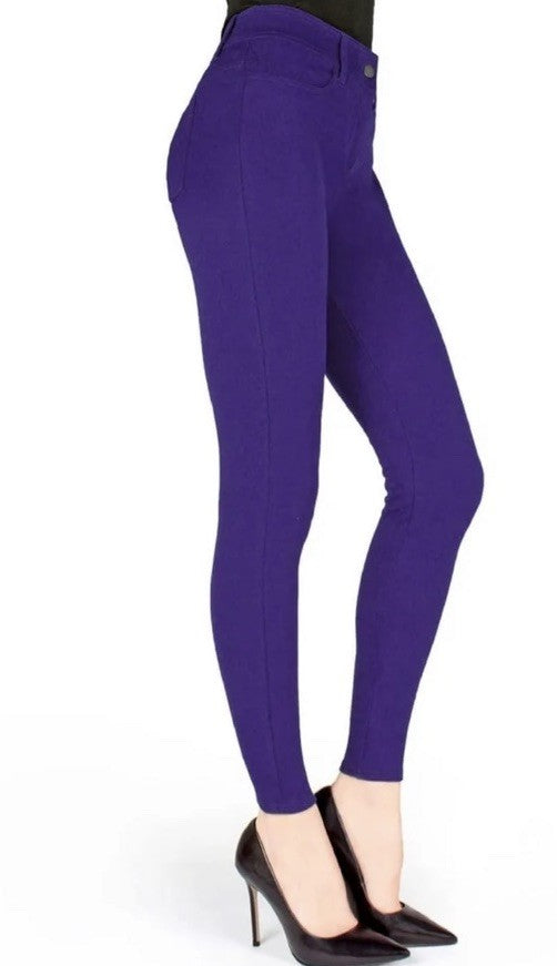 MeMoi Women's Pants-Style Ponte Basic Pocket Leggings Purple Grape M