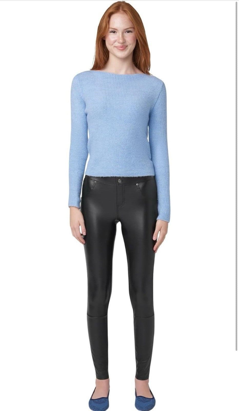 NEW in Pkg HUE Black Body Gloss Liquid Finish Leggings Size XL Moto Faux Leather