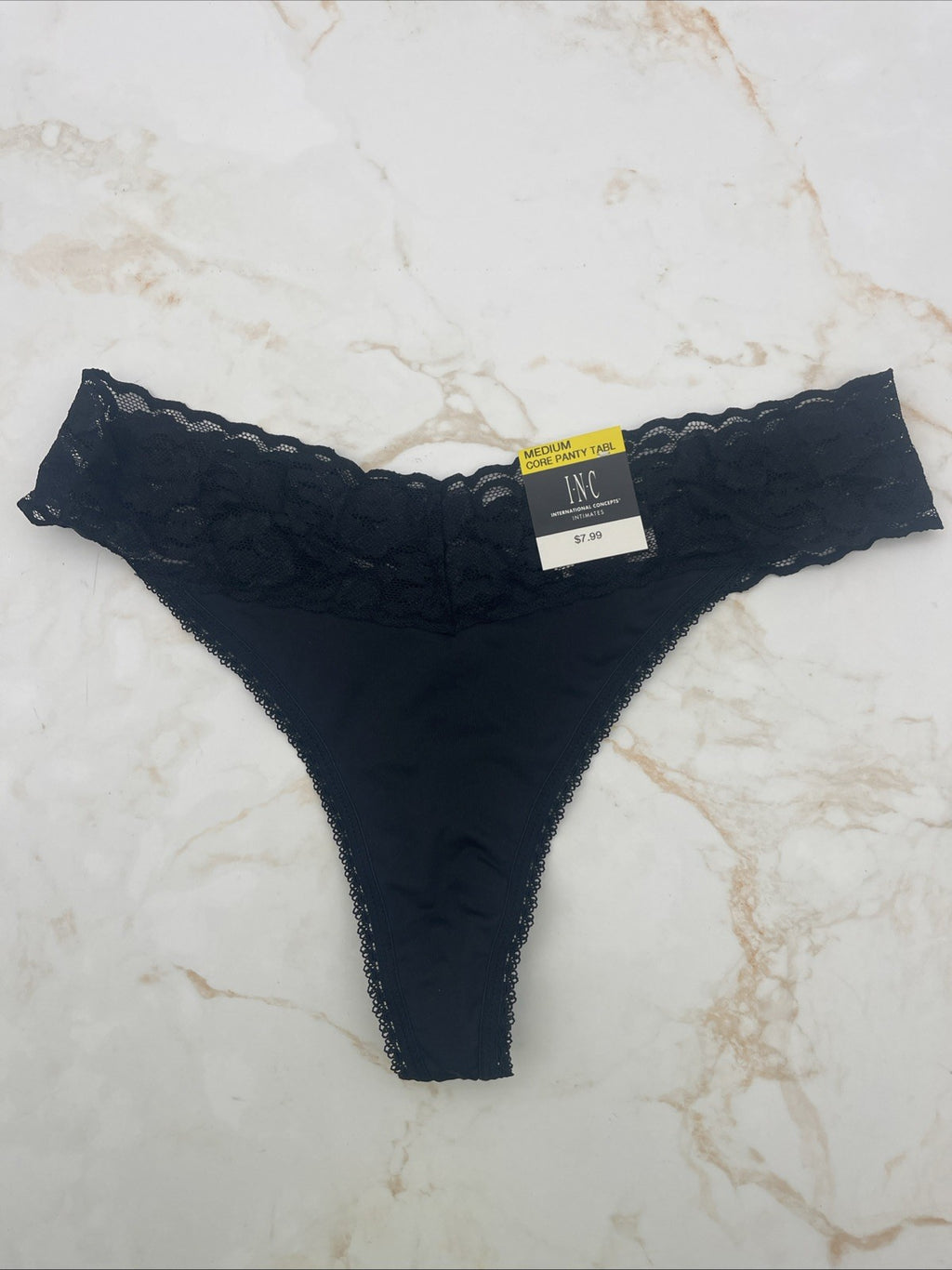 Inc International Concepts Women’s Lace-Trim Thong Underwear, Black, Medium