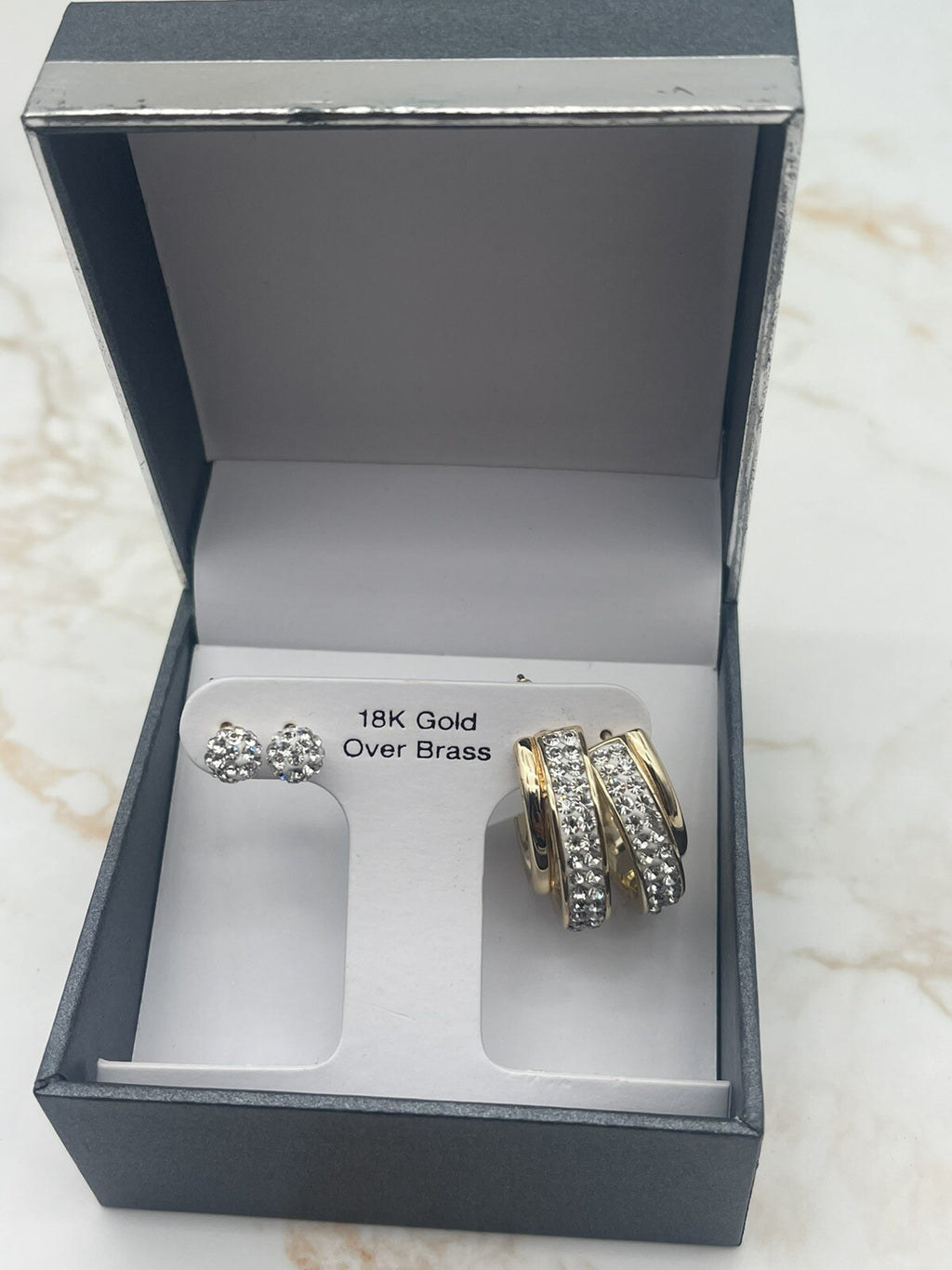 FINE SILVER PLATE BOXED EARRINGS CLEAR CRY GREEK