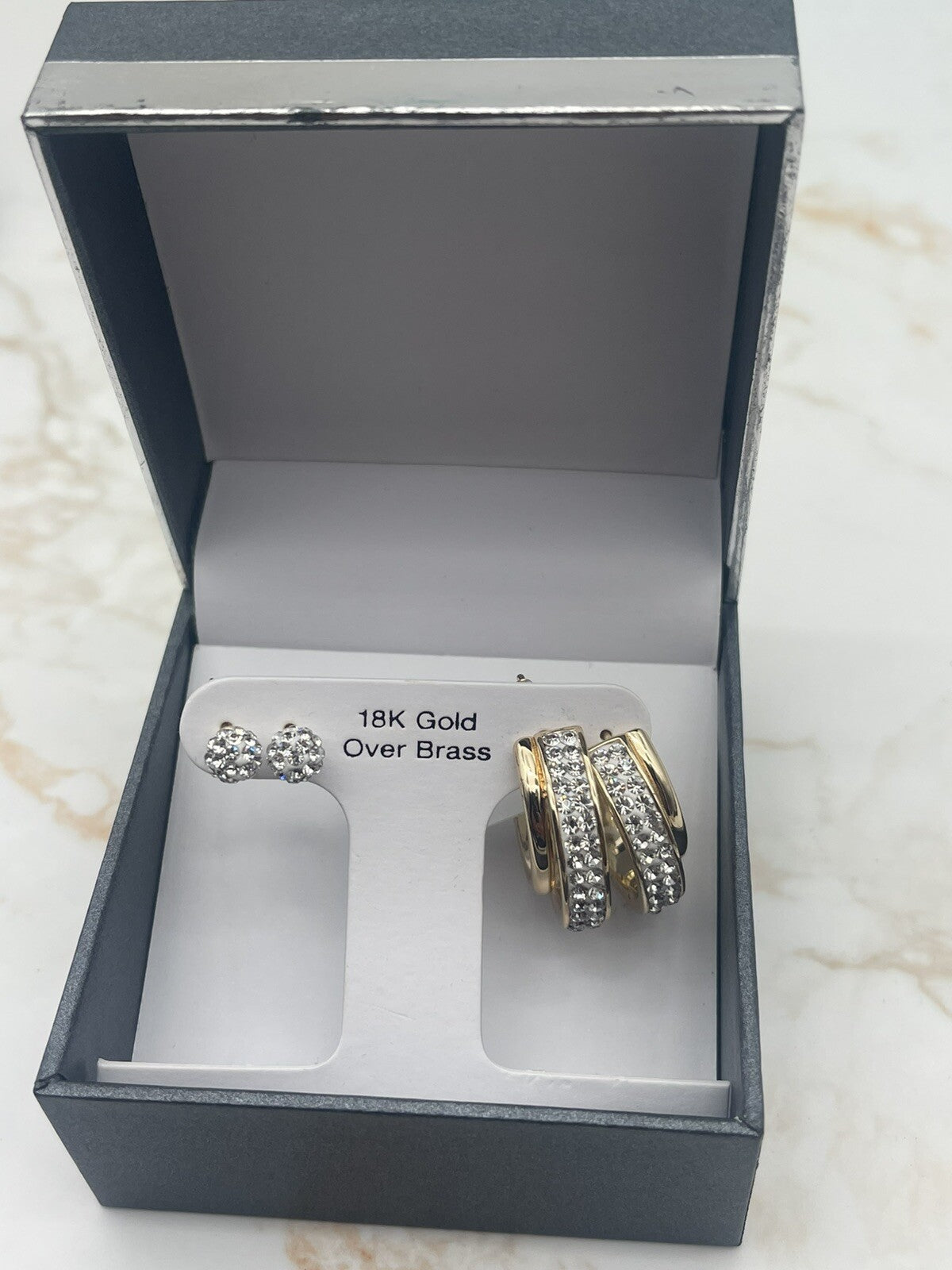 FINE SILVER PLATE BOXED EARRINGS CLEAR CRY GREEK