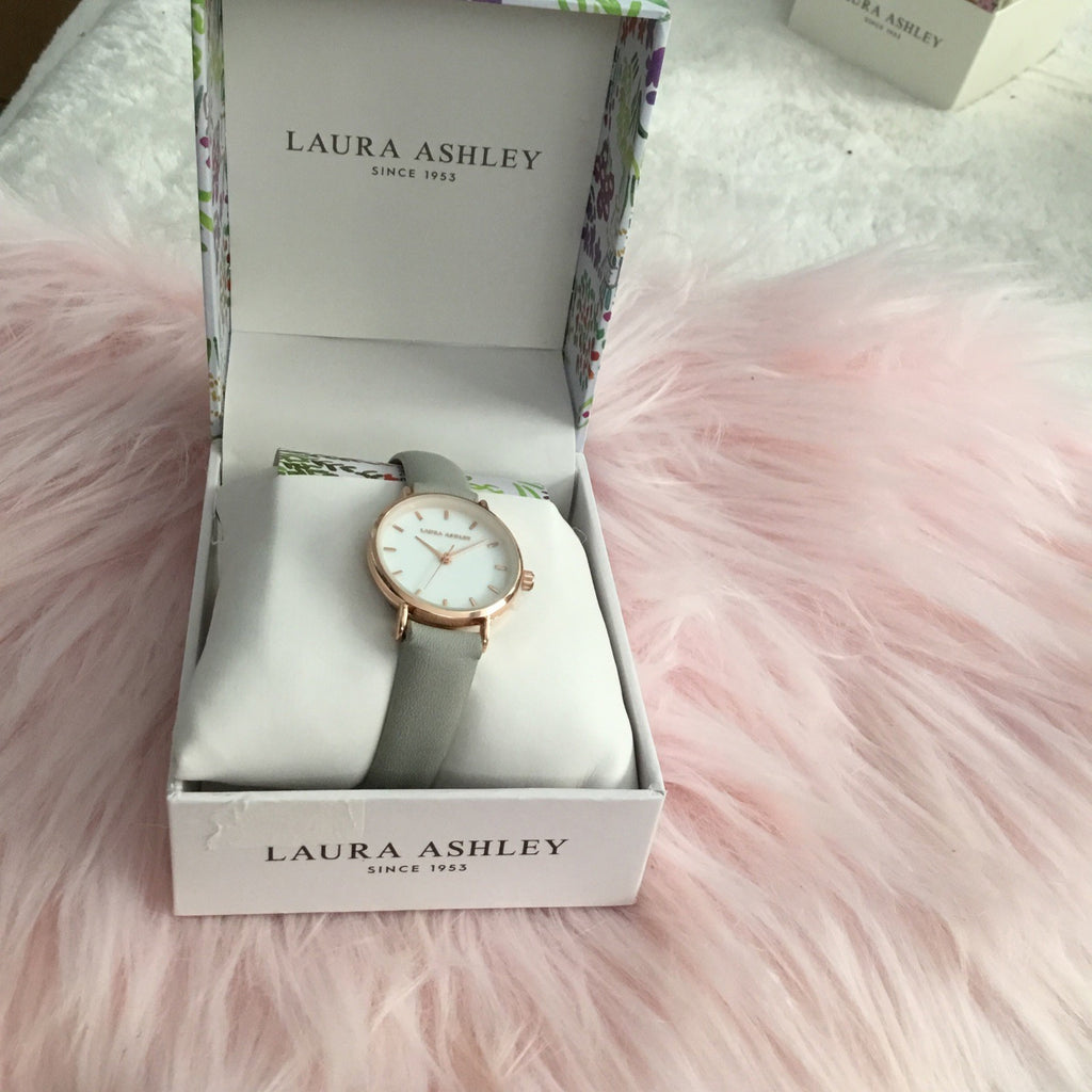 Laura Ashley Women's Mini Slim Clean Gray Strap Watch 