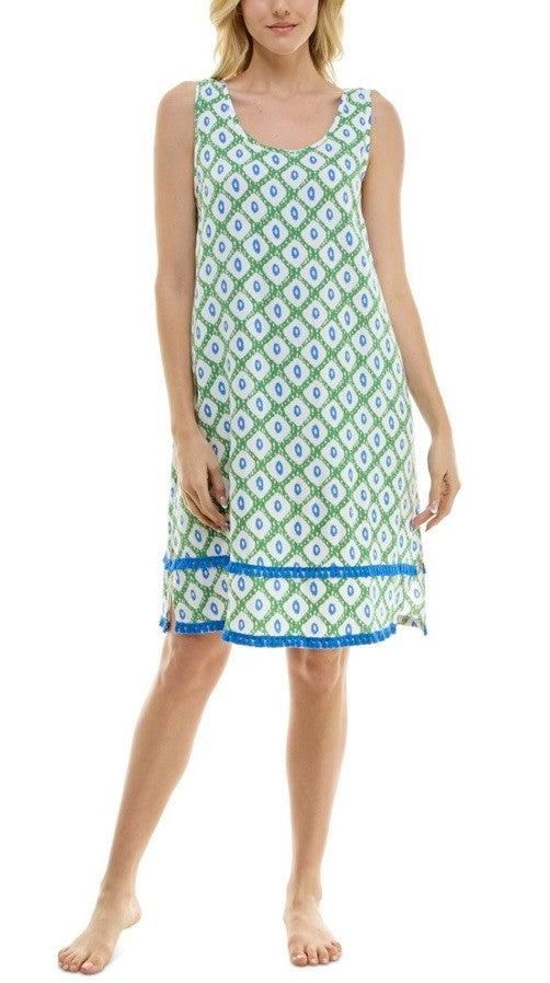 Roudelain Women's Printed Tassel-Trim Tank Nightgown Cardomon Geo S