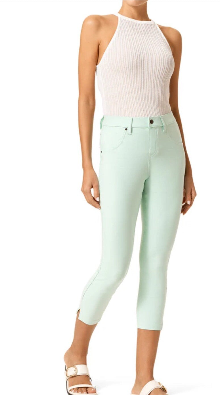 HUE Women's Ankle Slit Essential Denim Capri Leggings, Aqua Foam Size Small 