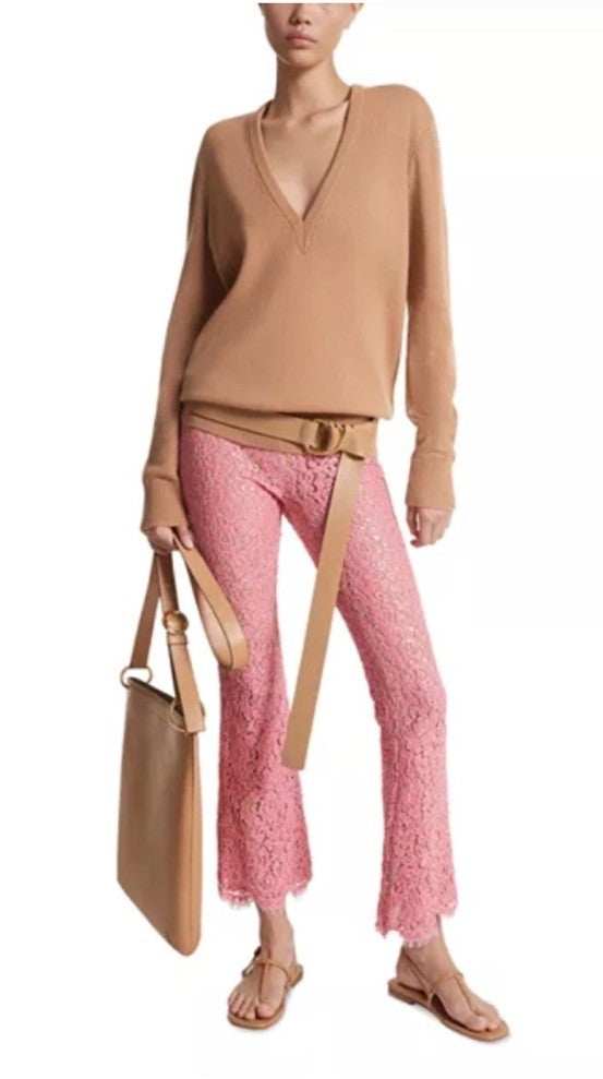 Michael Kors Collection Lace Sequin Embroidered Cropped Bootcut Size 4 Geranium 