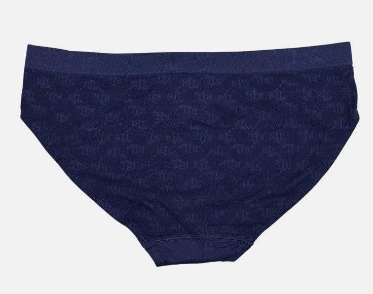 Ralph Lauren Women's Monogram Mesh Jacquard Bikini Brief Underwear Navy L