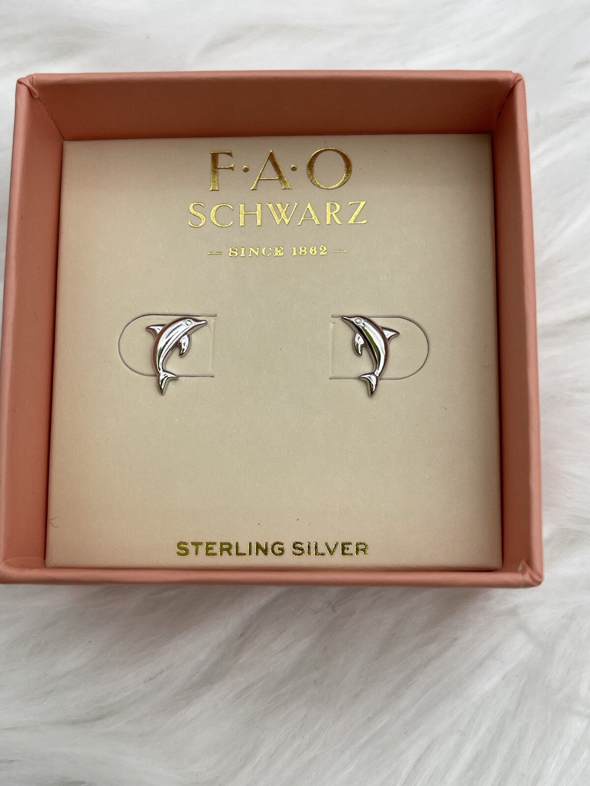 FAO SCHWARZ Sterling Silver Crystal Dolphin Stud Earrings