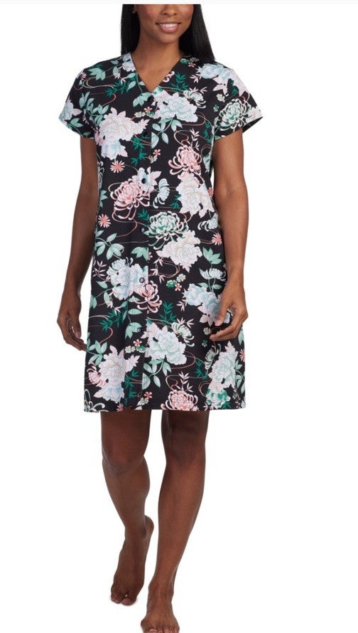 Miss Elaine Women's Short-Sleeve Floral Snap Robe Floral M