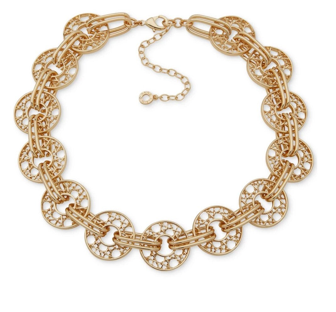 Anne Klein Gold-Tone Woven Ring Collar Necklace, 16" + 3" extende
