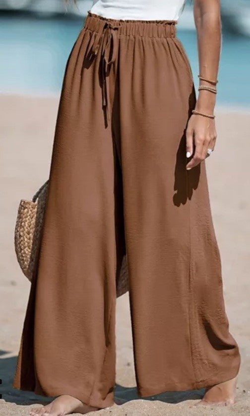 Cupshe Women's Summer Lovin Drawstring Wide-Leg Pants Medium Brown L