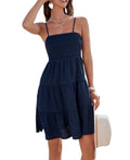 CUPSHE Women's Navy Blue Smocked Bodice Mini Beach Dress Small