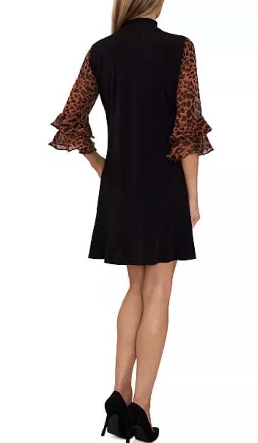 CeCe Women's Ruffled Leopard-Print-Sleeve Knit Dress XS