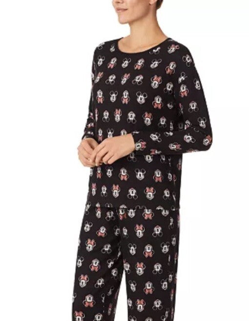 Disney Women's Mickey & Minnie Mouse Sleep Top - Black Print-Medium
