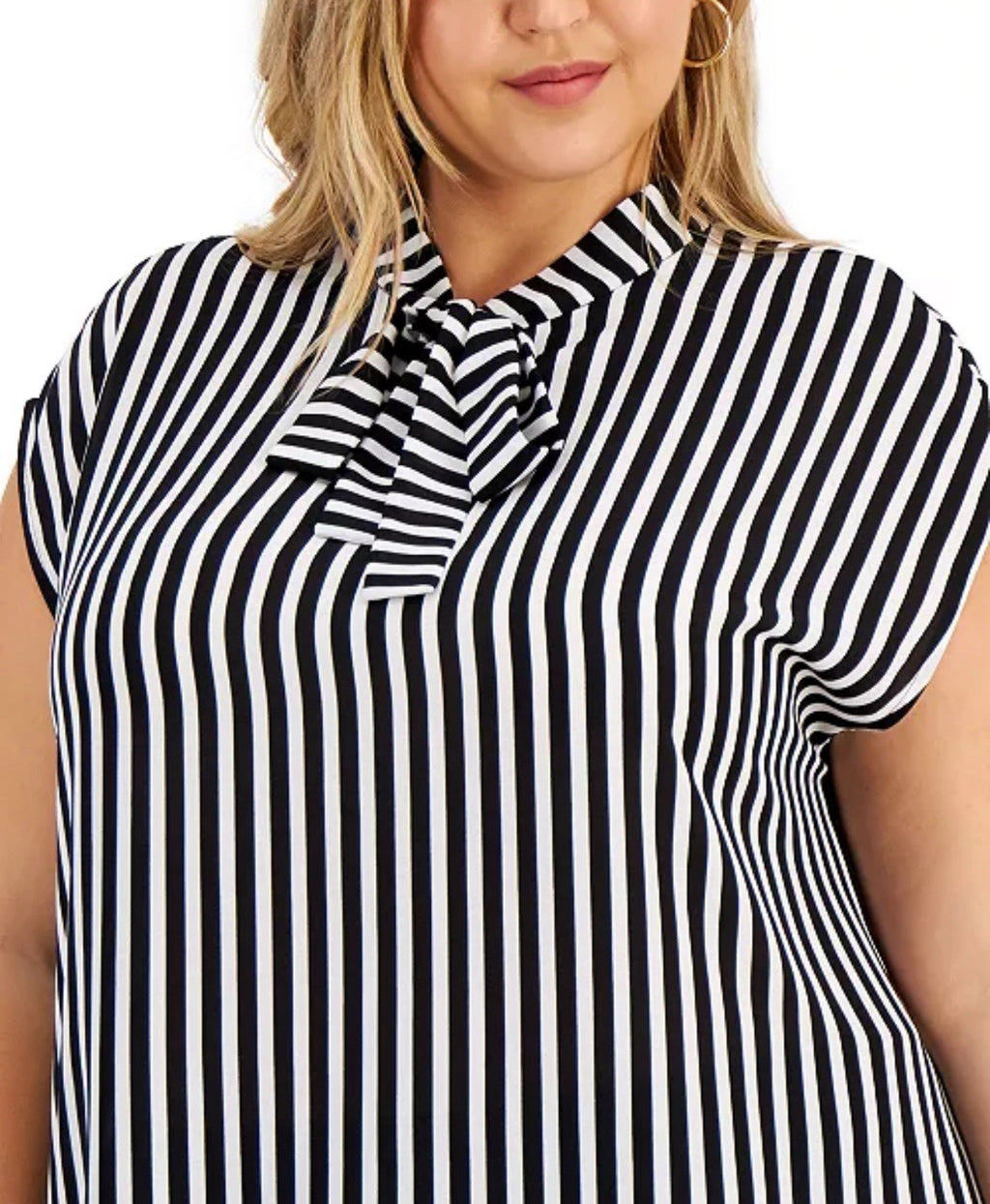 Bar III Womens White Tie-Neck Striped Top Plus Size 2X