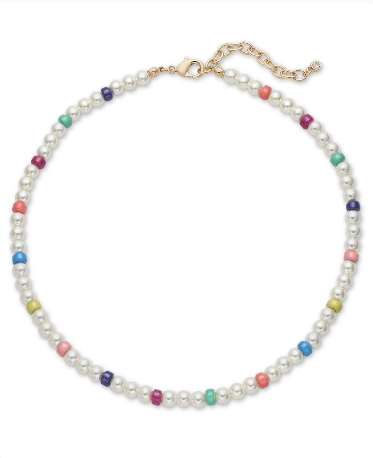 On 34th Gold-Tone Bead & Imitation Pearl Collar Necklace, 16-1/2" + 2" extender