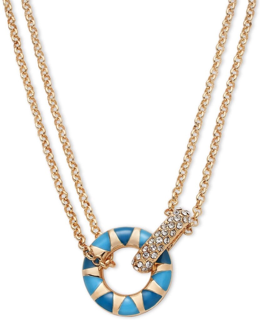 On 34th Gold-Tone Pavé & Color Circle Double Chain Pendant Necklace, 16" + 2"