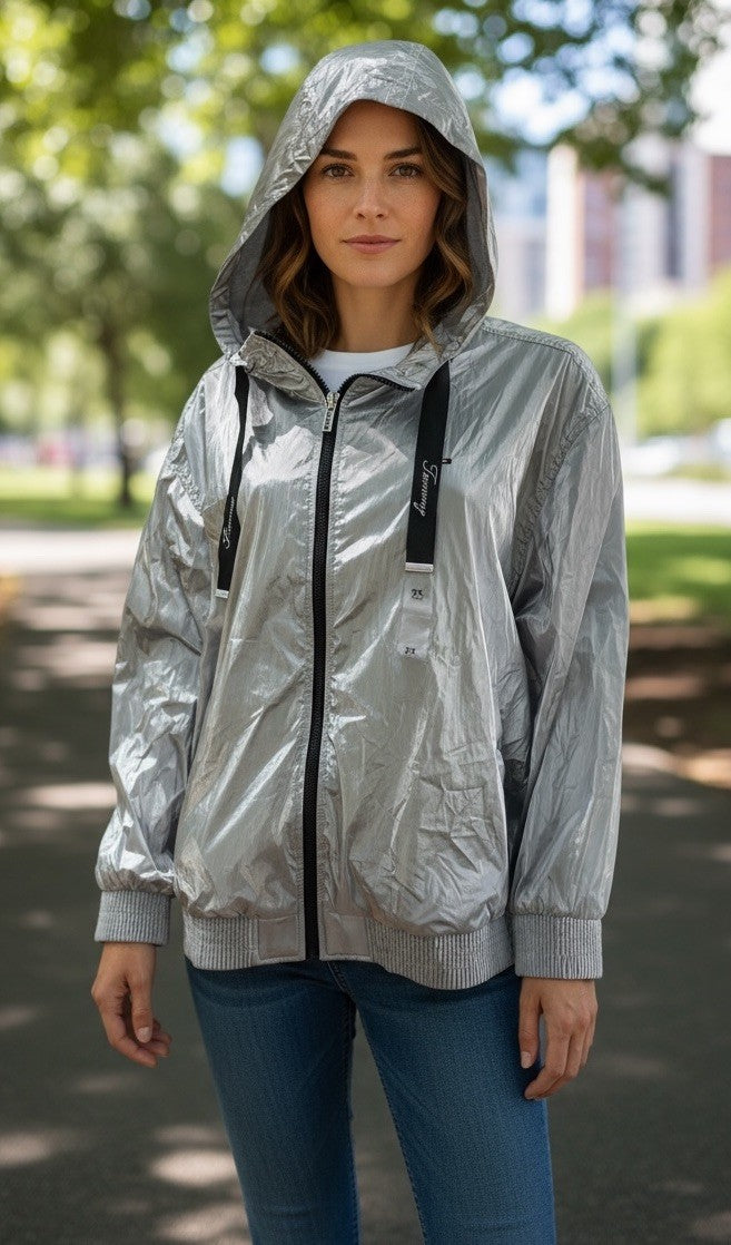 Tommy Hilfiger Plus Size Hooded Metallic Windbreaker 2X