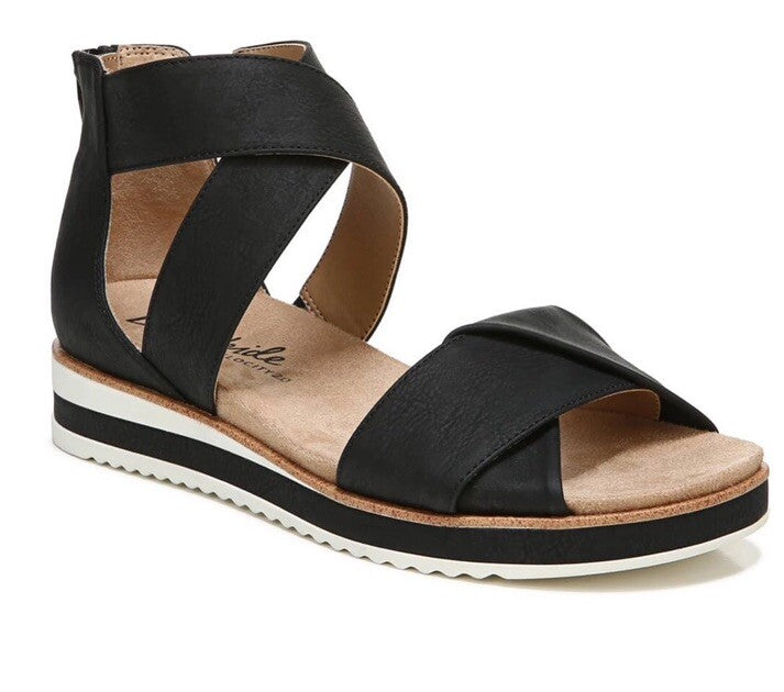 Life Stride Women’s Zoom Round Open Toe Crisscross Wedge Black 7M