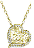 Cubic Zirconia Mom Heart Pendant Necklace in 18k Gold-Plated Sterling Silver 