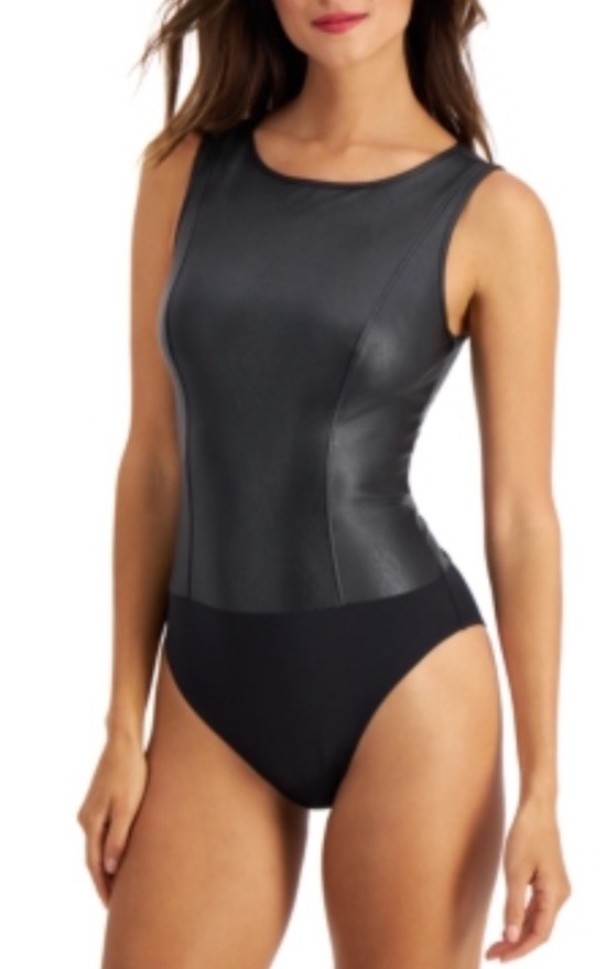 I.N.C. INTERNATIONAL CONCEPTS Faux Leather Bodysuit, M