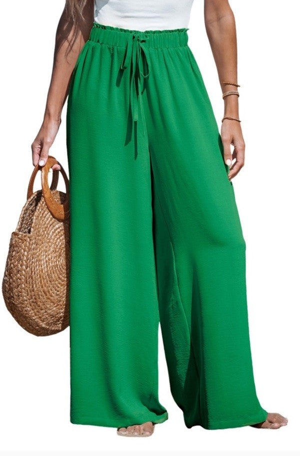 Cupshe Women's Summer Lovin Drawstring Wide-Leg Pants Green L