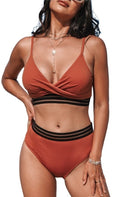 Cupshe Women's Brick Red Twist Bikini Top & High-Rise Bottoms Set M 