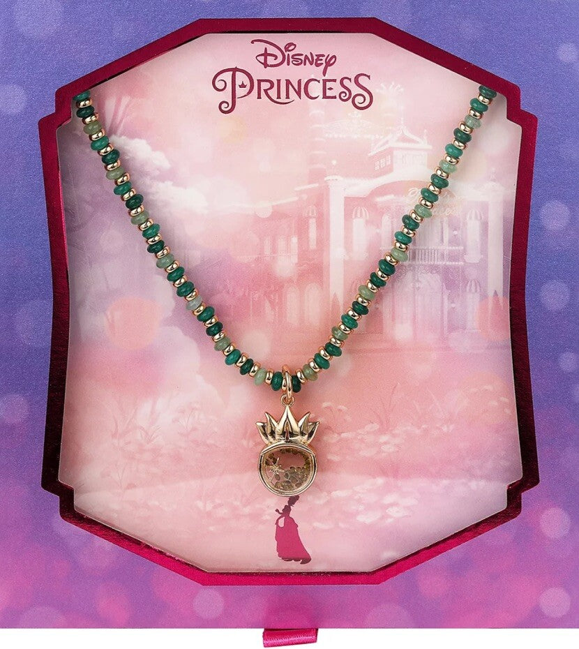 Disney Kid's Princess Tiana Gold-Tone and Green Bead Tiara Pendant Necklace