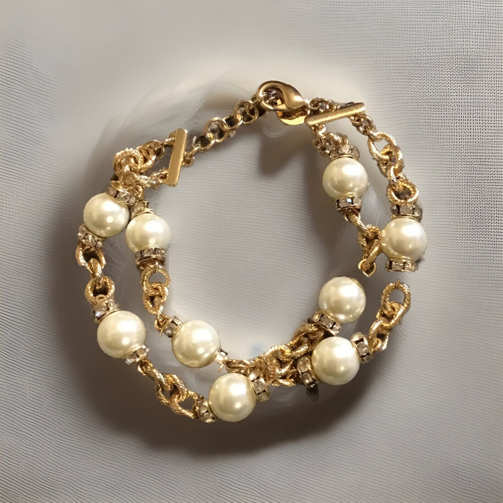 Charter Club Gold-Tone Pavé Rondelle Bead & Imitation Pearl Double-Row 