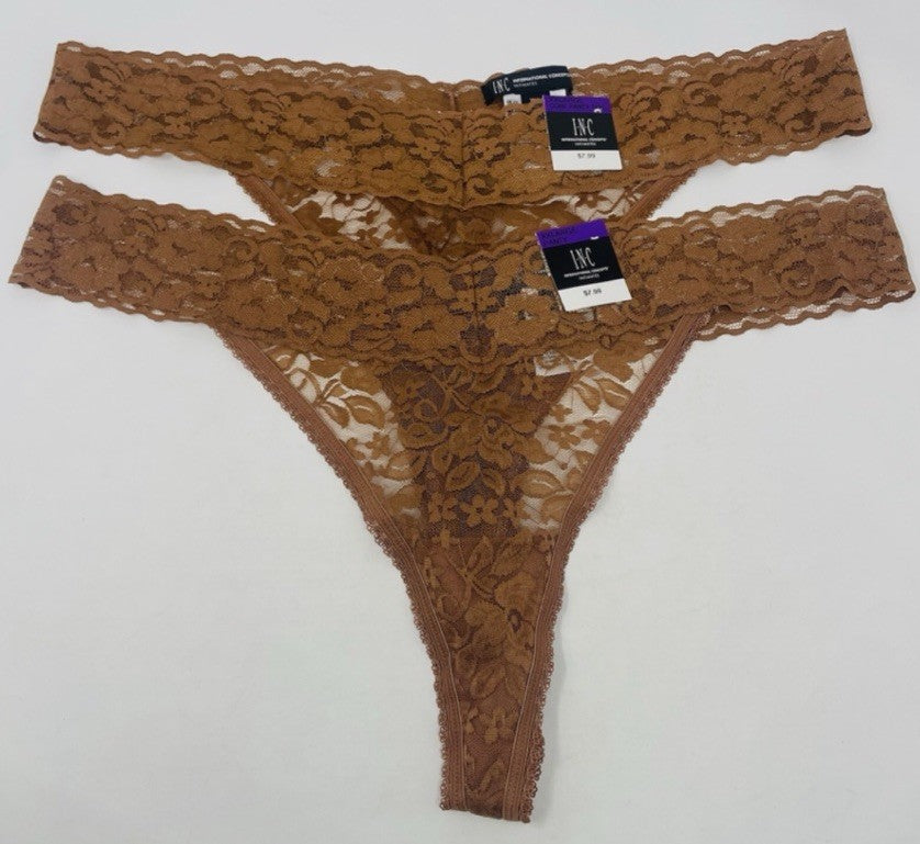 I.N.C. International Concepts Lace Thong Underwear Lingerie XXL Carbon Brownie 
