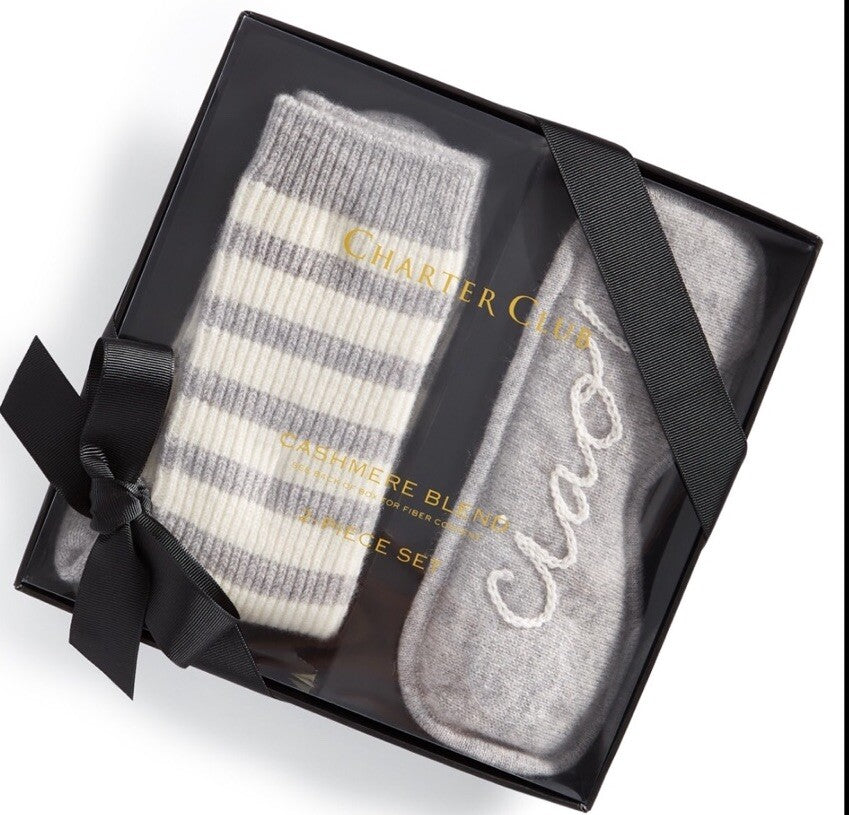 Charter Club Cashmere "Ciao" Sleep Mask + Socks Boxed Gift Set, 